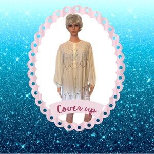 Cream Button-Up Embroidered Tunic